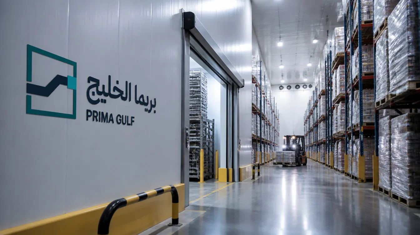 ممرّ بين رفوف داخل مستودع مبرّد